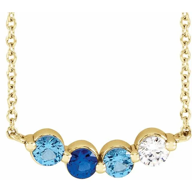 Mother's Family Curved Line Set Birthstone Necklace