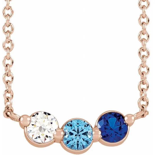 Mother's Family Curved Line Set Birthstone Necklace