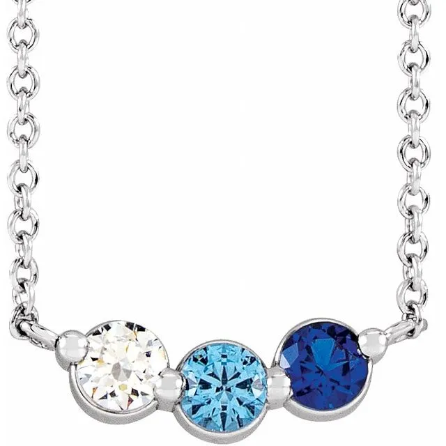 Mother's Family Curved Line Set Birthstone Necklace
