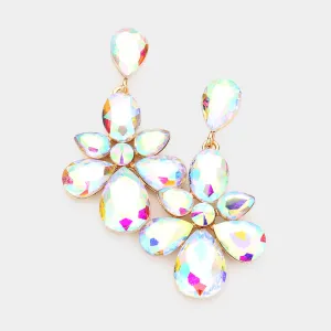 Multi AB Crystal Stone Dangle Pageant Earrings on Gold | Prom Earrings | 539180