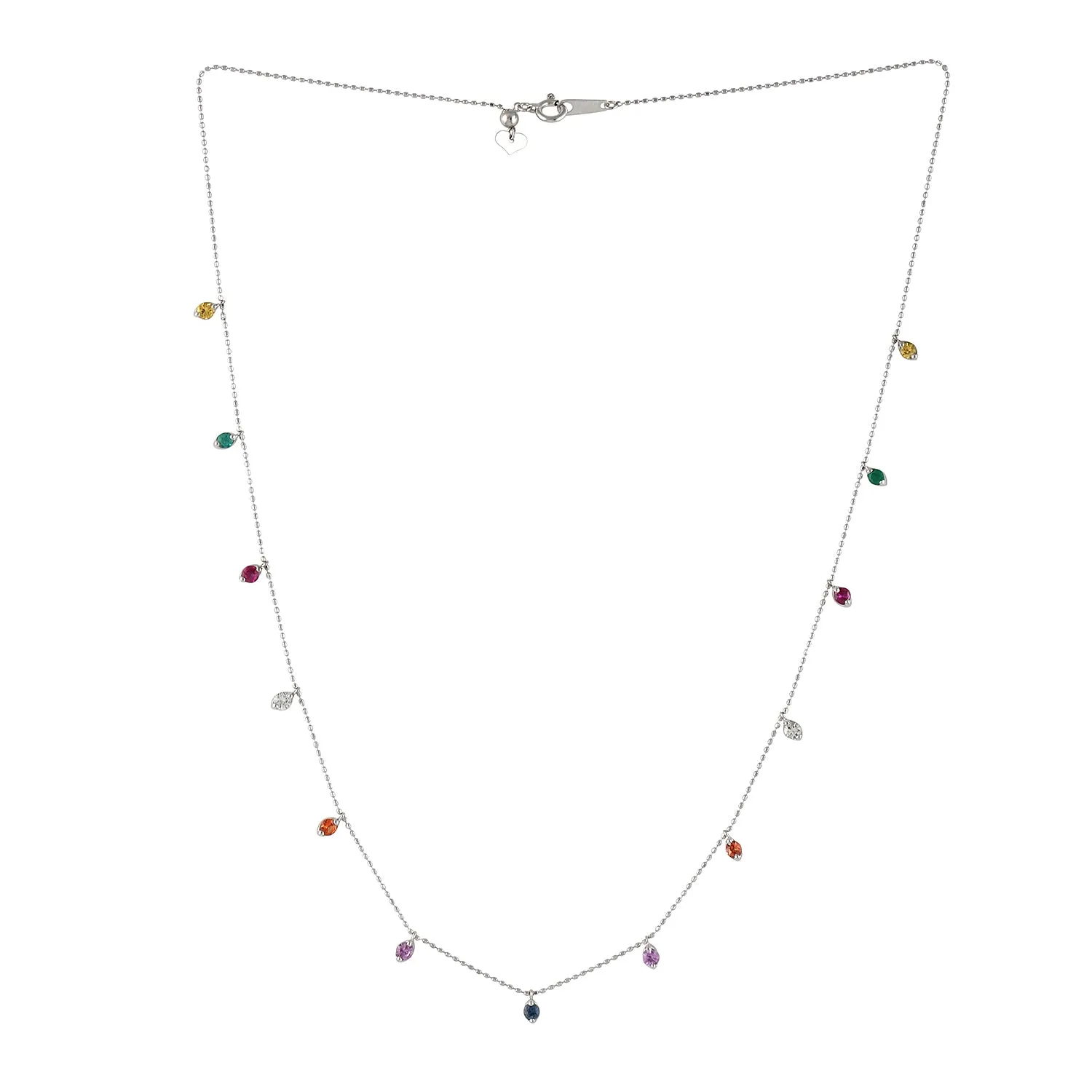 Multi Sapphire Prong Ruby Emerald Gemstone Princess Necklace In White Gold For Her
