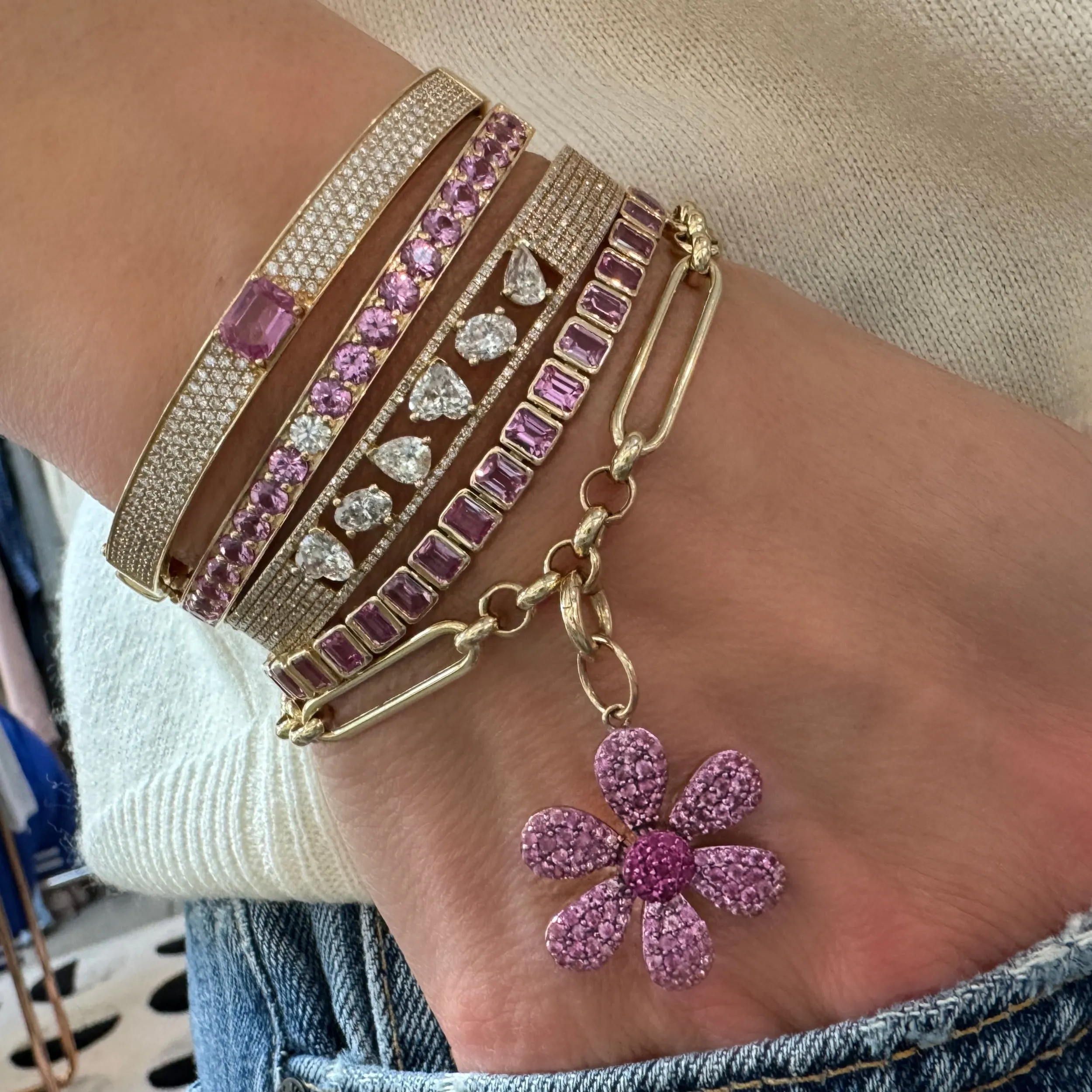 Multi-Shape & Pave Diamond Bangle Bracelet