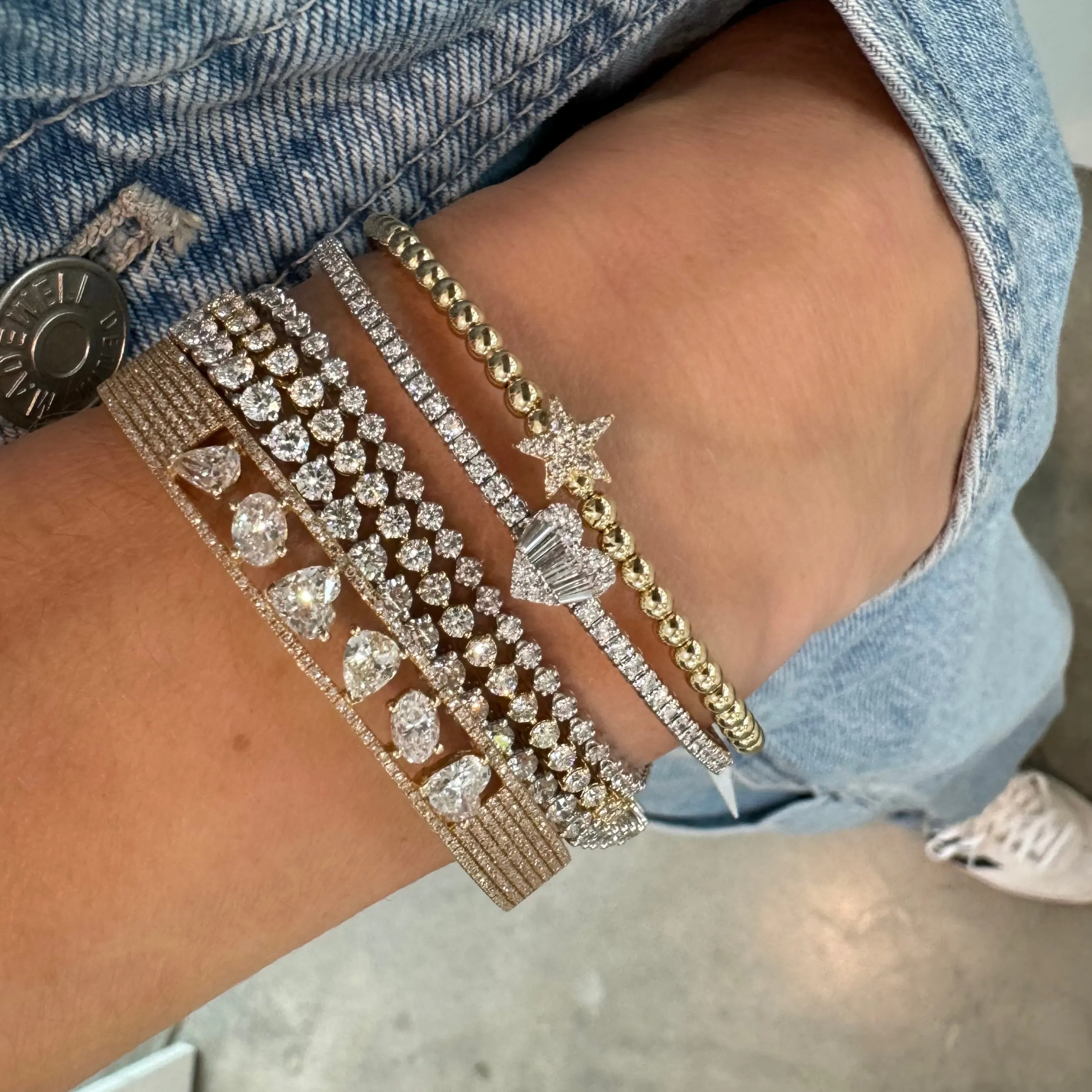 Multi-Shape & Pave Diamond Bangle Bracelet