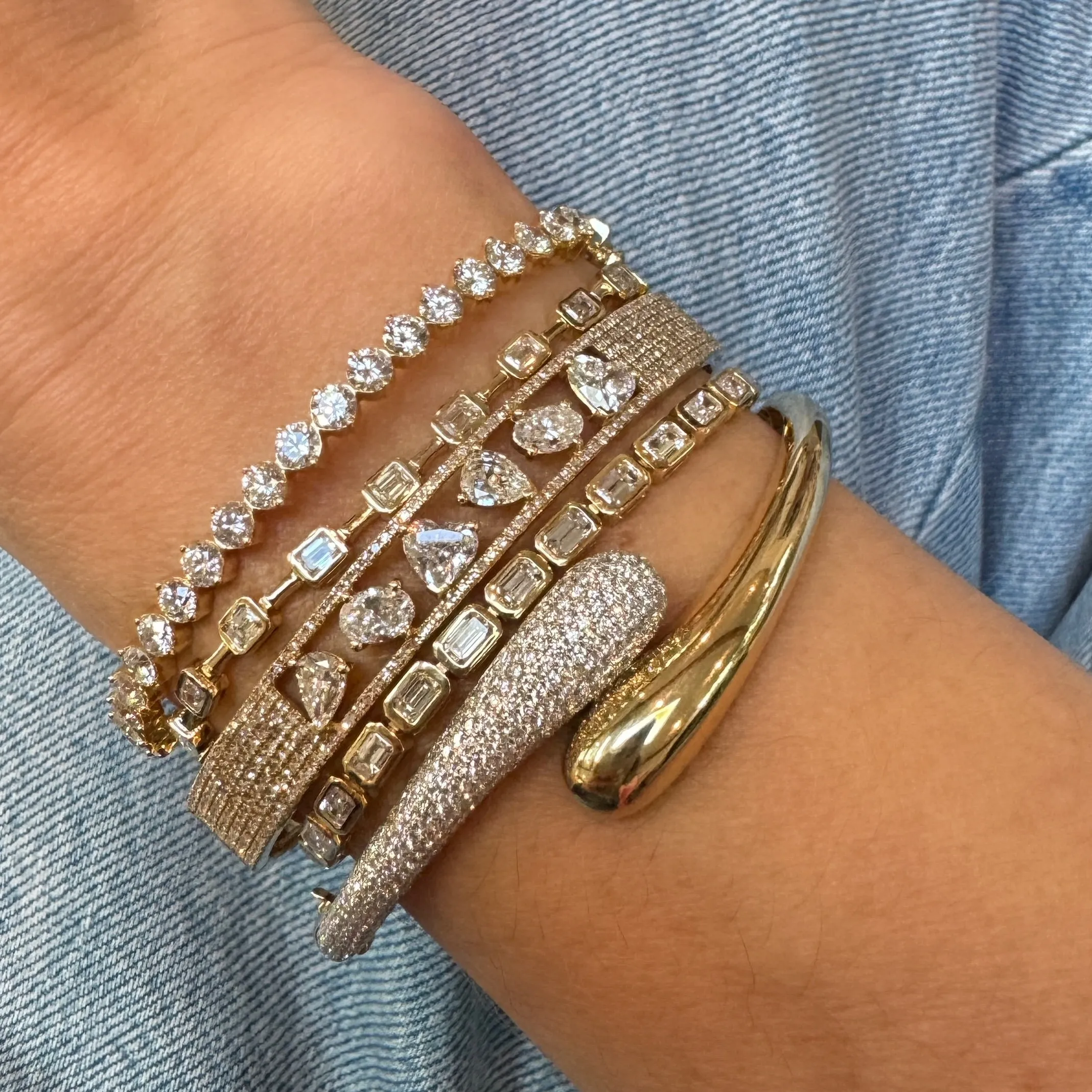 Multi-Shape & Pave Diamond Bangle Bracelet