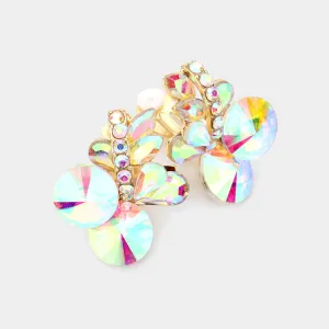 Multi Stone AB Cluster Clip On Earrings on Gold | Interview Earrings |  541931