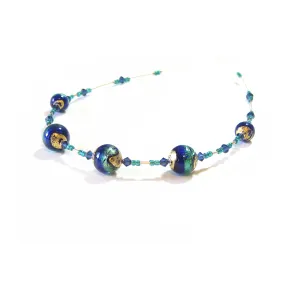 Murano Glass Cobalt Blue Aqua Ball Gold Necklace