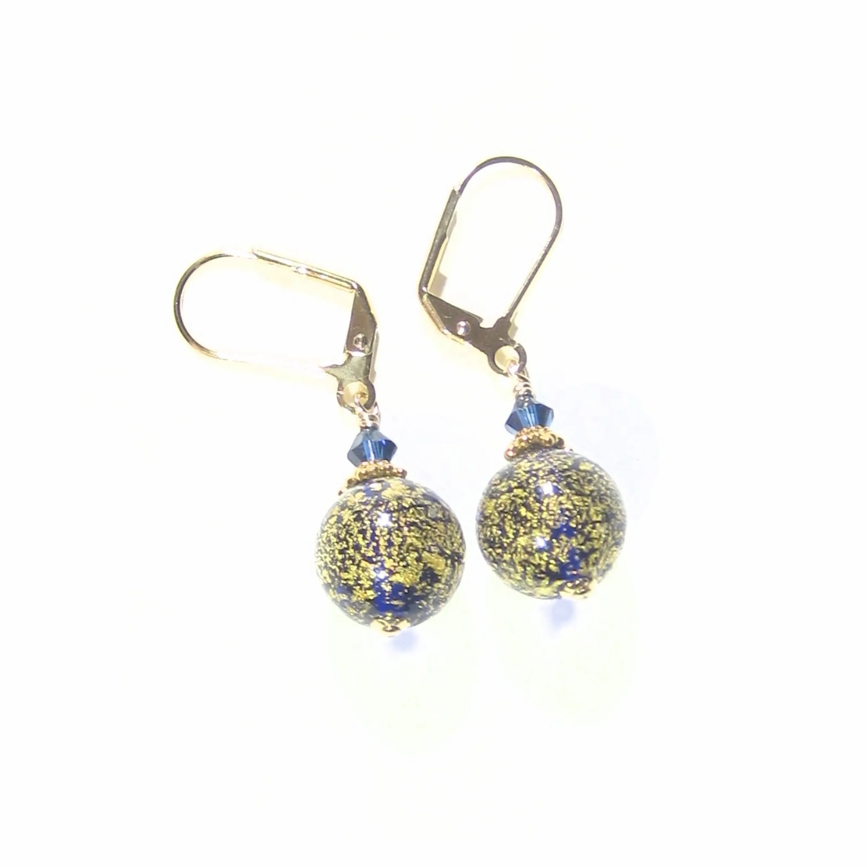 Murano Glass Cobalt Blue Ball Gold Earrings by JKC Murano