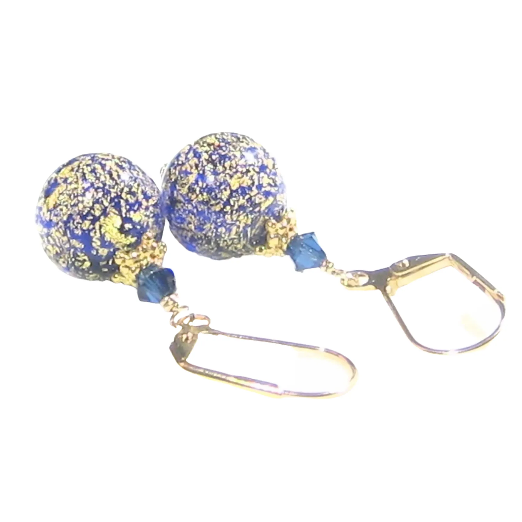 Murano Glass Cobalt Blue Ball Gold Earrings by JKC Murano
