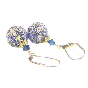 Murano Glass Cobalt Blue Ball Gold Earrings by JKC Murano