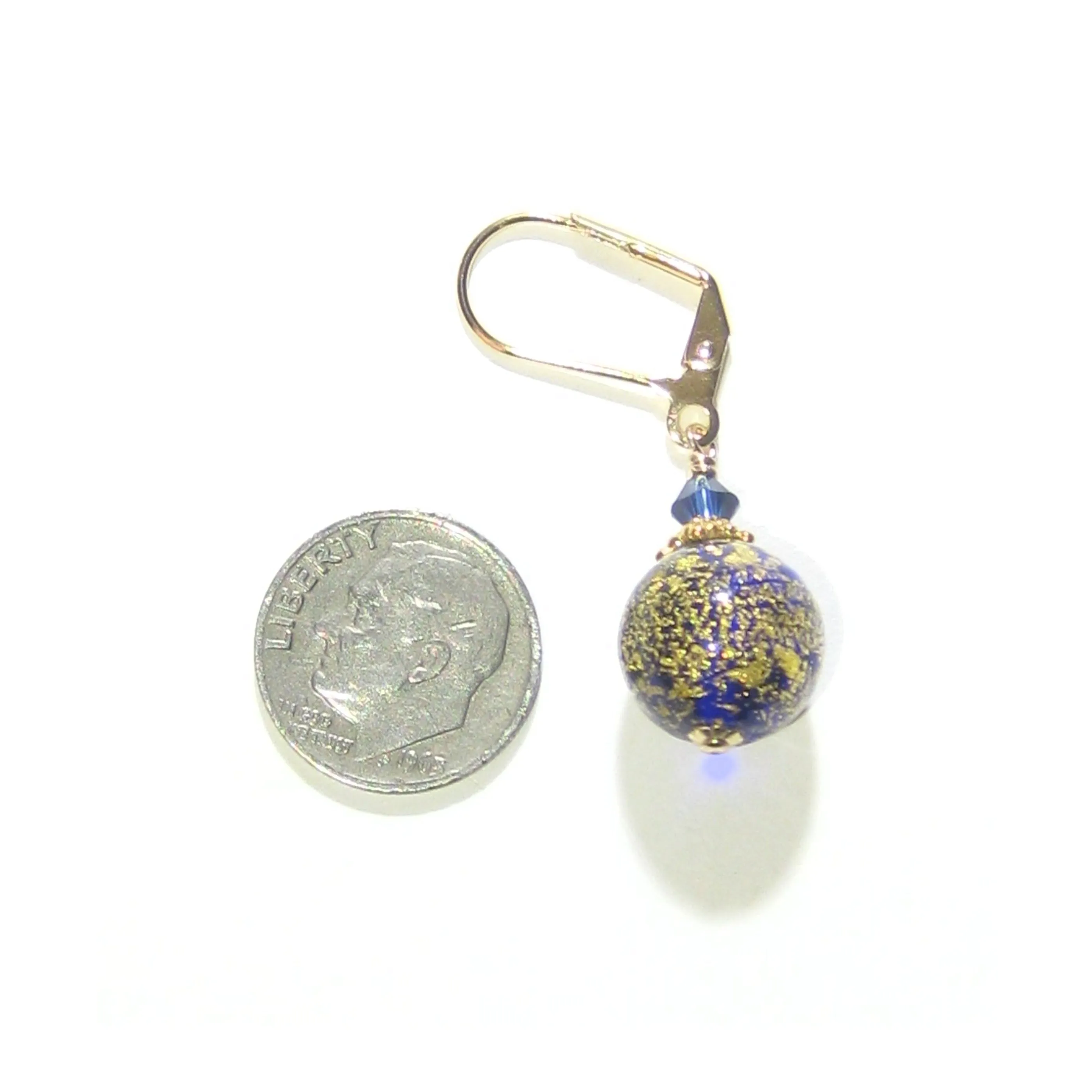 Murano Glass Cobalt Blue Ball Gold Earrings by JKC Murano
