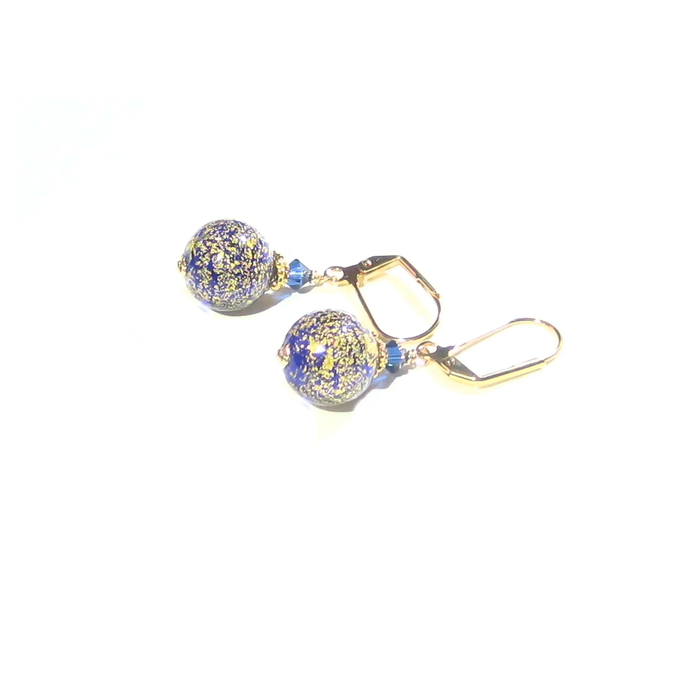 Murano Glass Cobalt Blue Ball Gold Earrings by JKC Murano