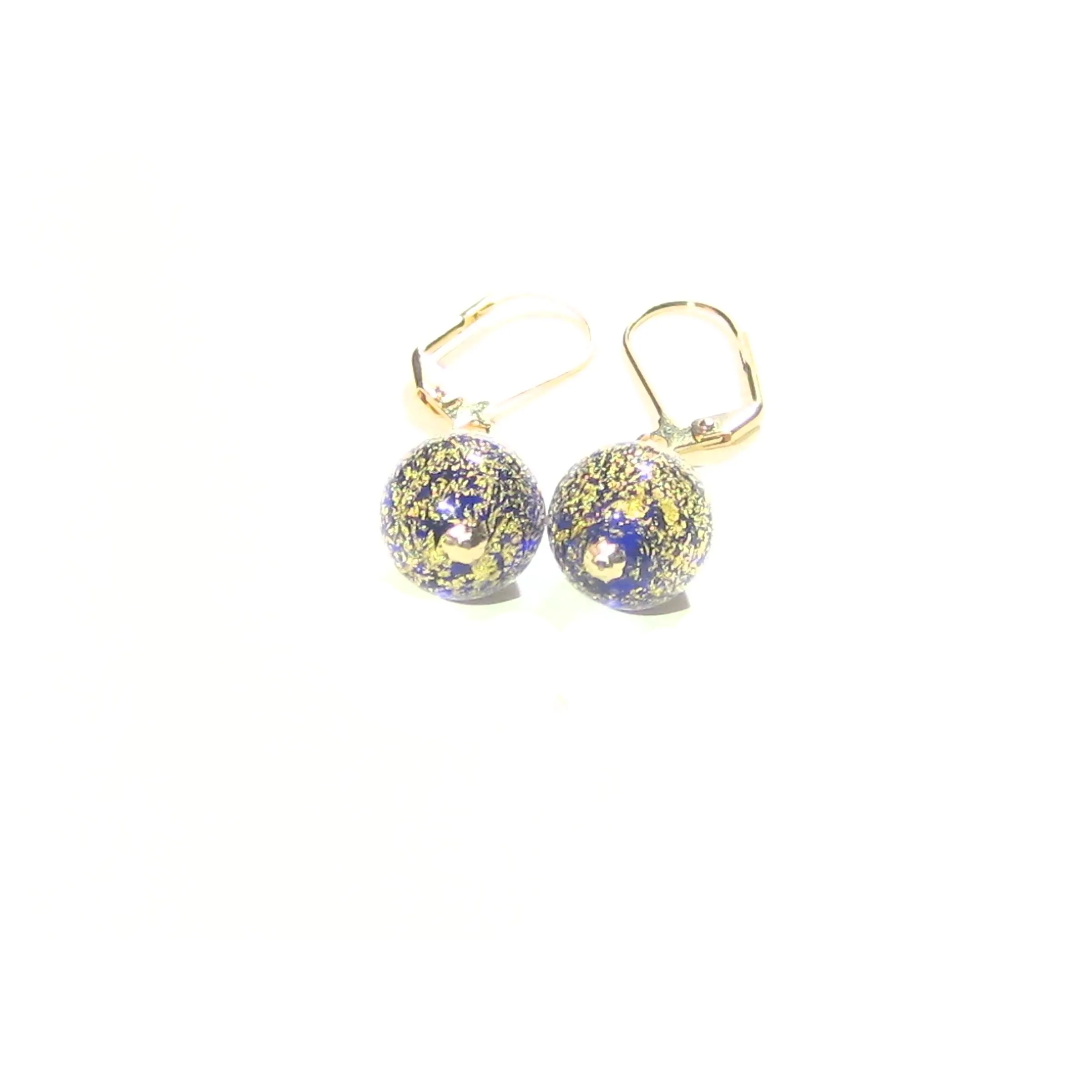 Murano Glass Cobalt Blue Ball Gold Earrings by JKC Murano