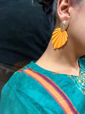 Mustard yellow earrings, large orange  leaf earrings, mustard prom earrings, pageant earrings, boho big yellow mustard earrings