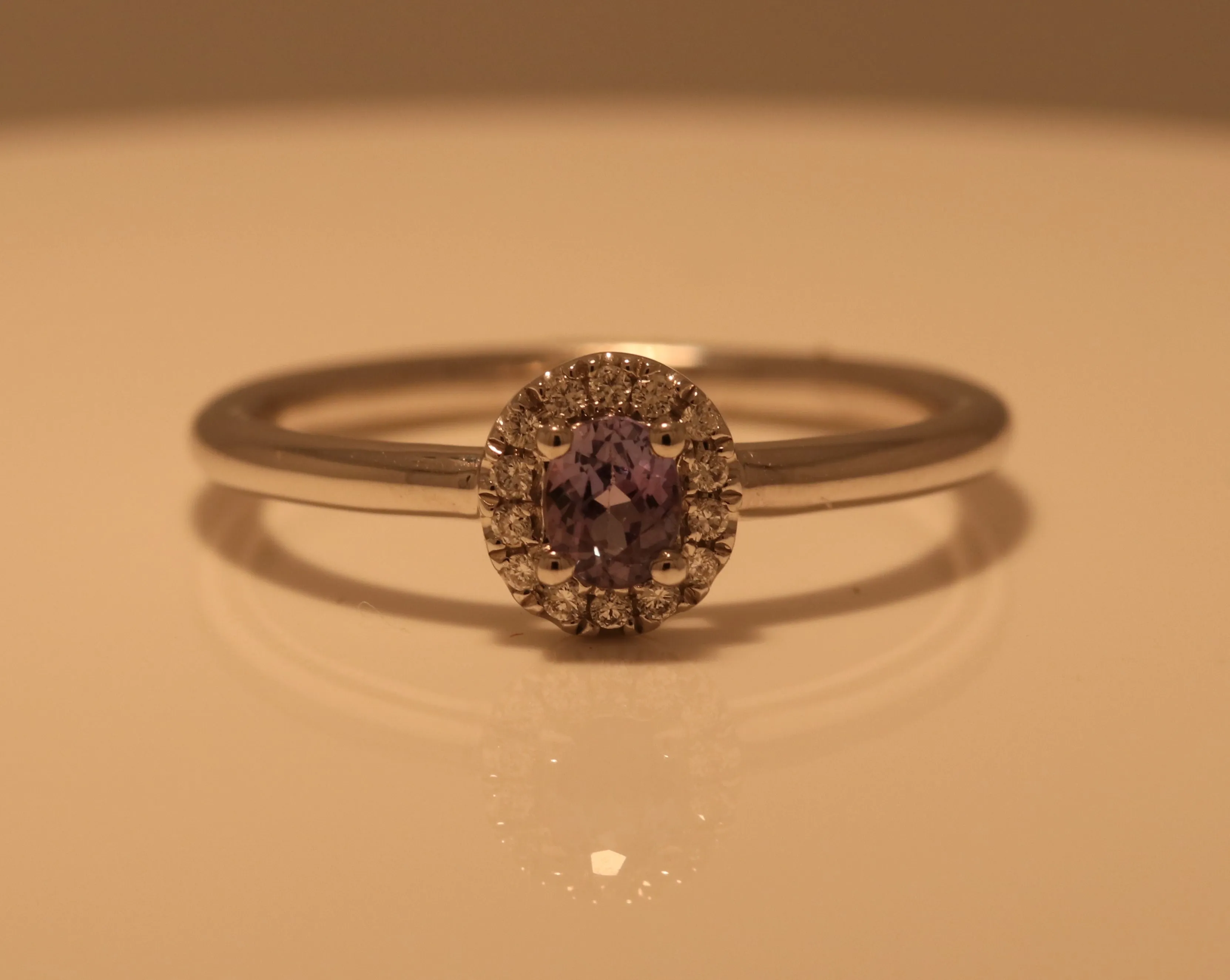 Natural Alexandrite Oval Halo Ring In 18Kt White Gold
