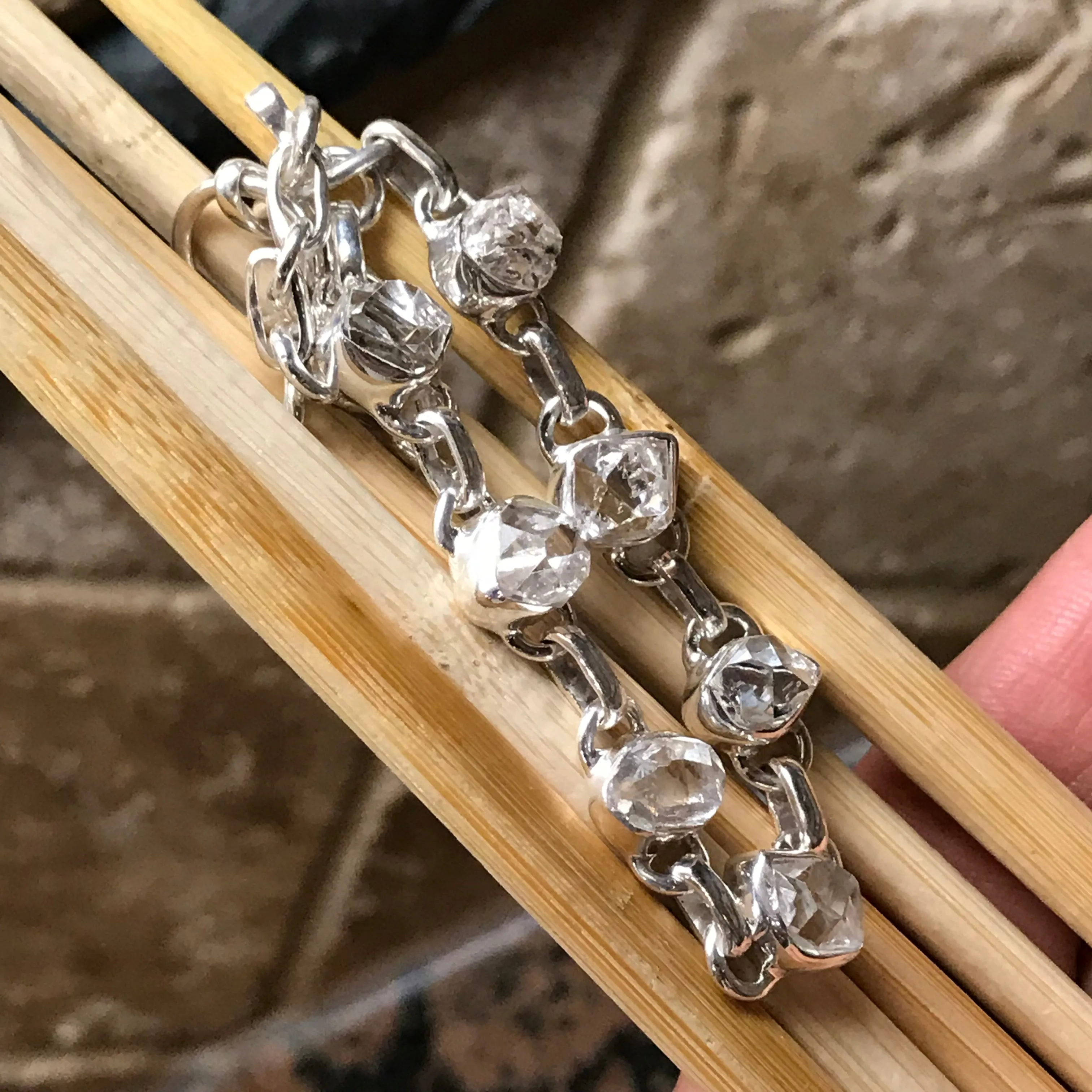 Natural Herkimer Diamond 925 Solid Sterling Silver Bracelet 8"