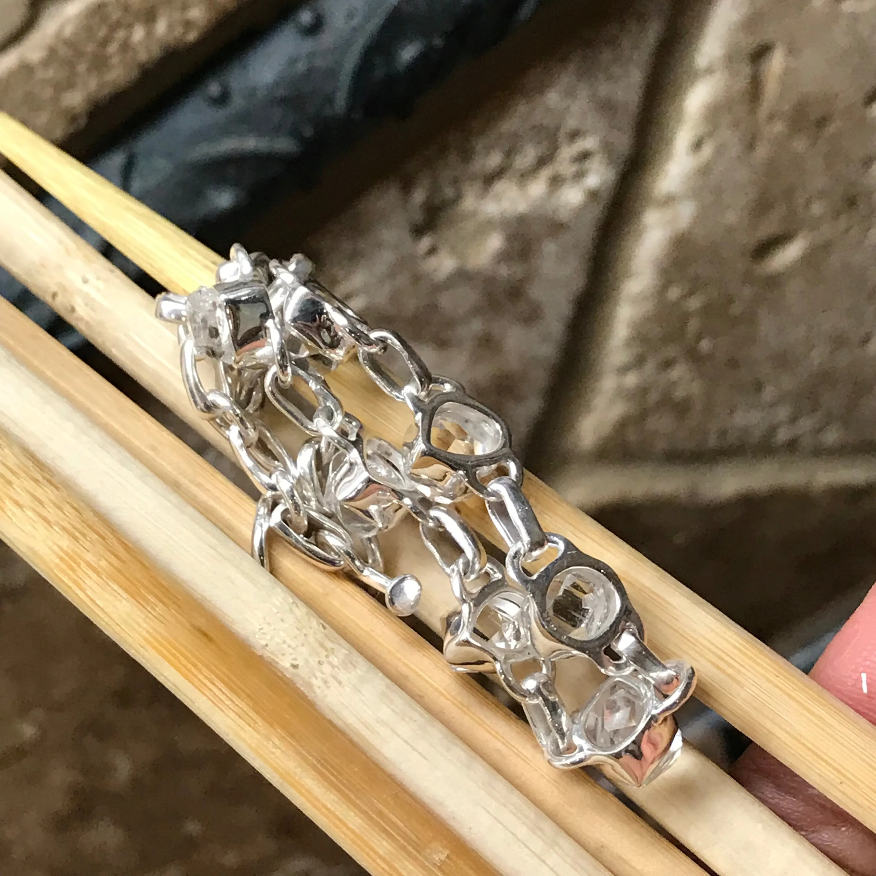 Natural Herkimer Diamond 925 Solid Sterling Silver Bracelet 8"