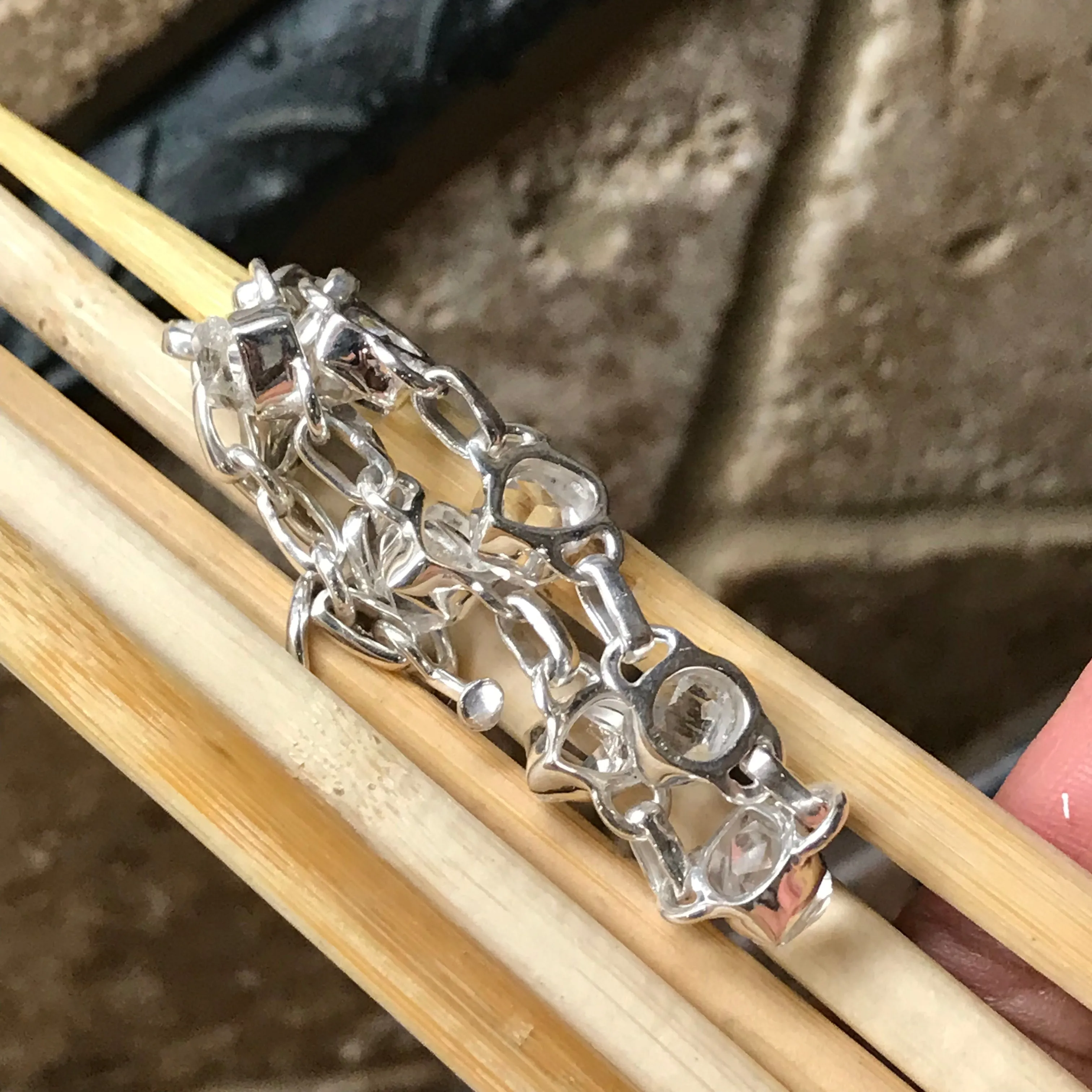 Natural Herkimer Diamond 925 Solid Sterling Silver Bracelet 8"