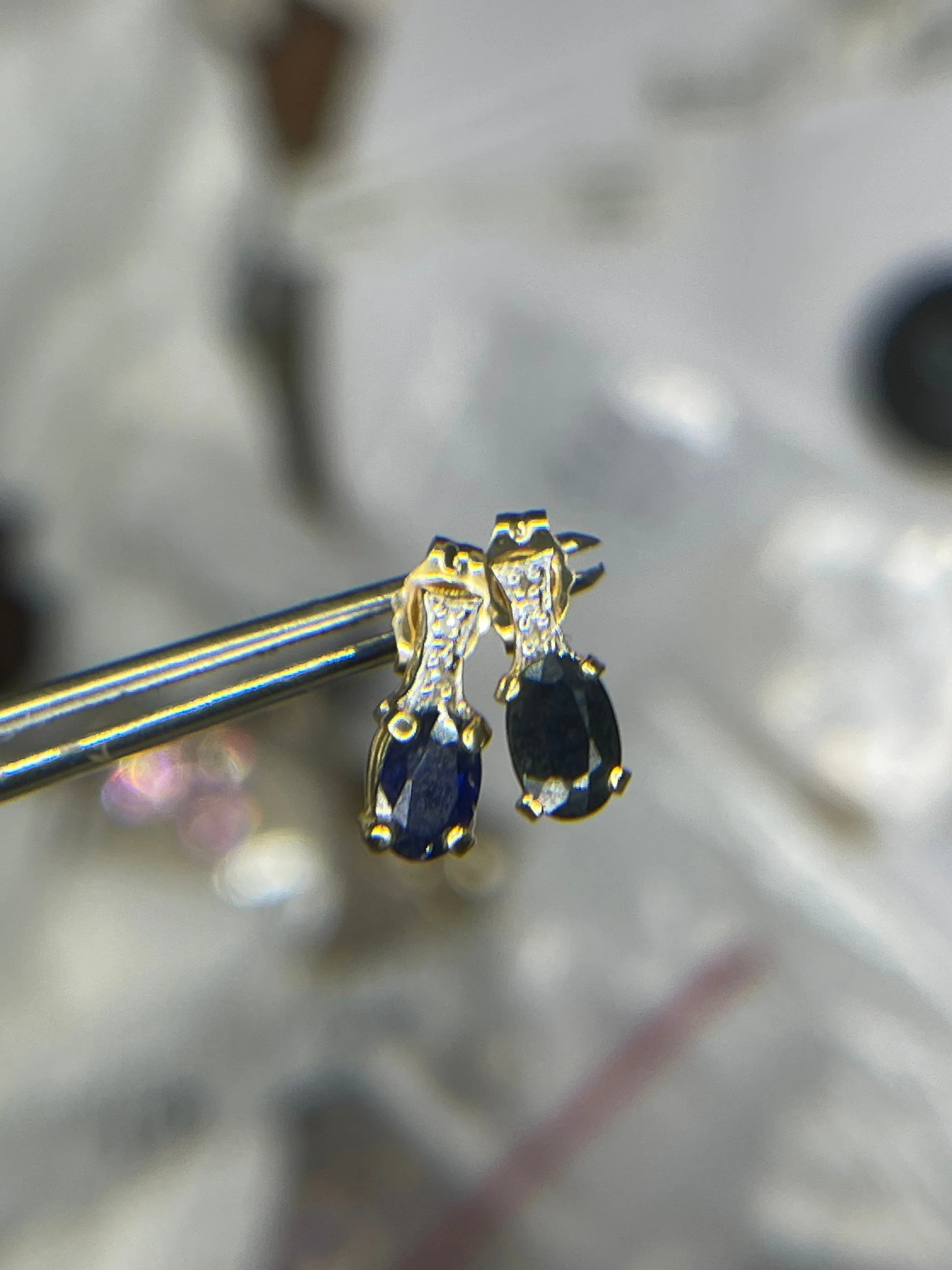 Natural Sapphire & Diamond 14K Yellow Gold Earrings