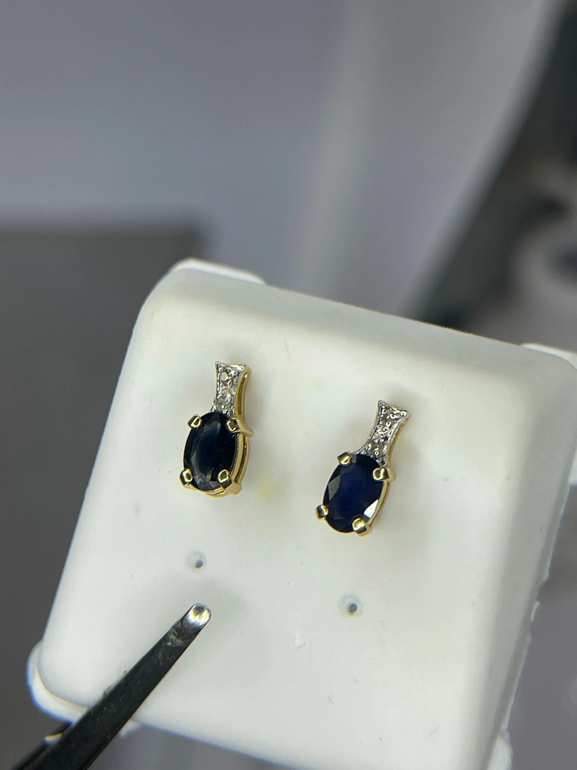 Natural Sapphire & Diamond 14K Yellow Gold Earrings