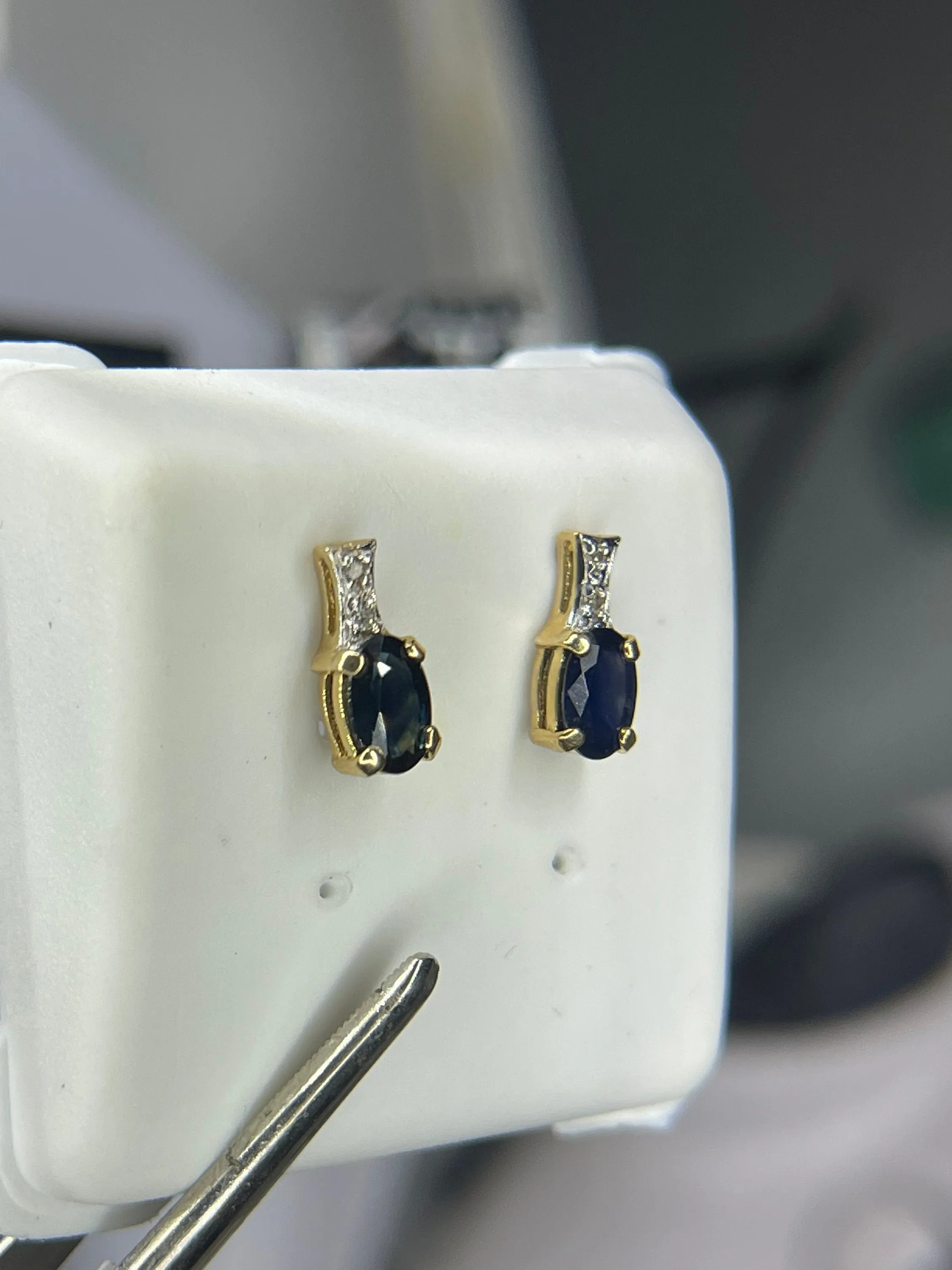 Natural Sapphire & Diamond 14K Yellow Gold Earrings