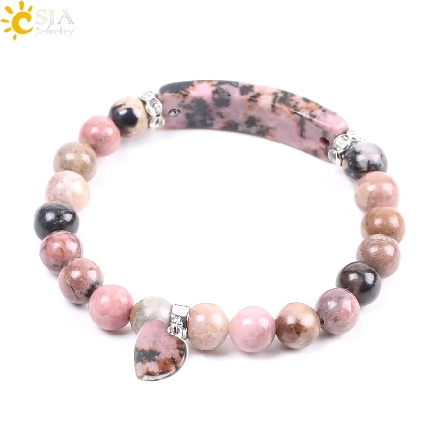 Natural Stone Crystal Bracelet Line Rhodonite Love Heart