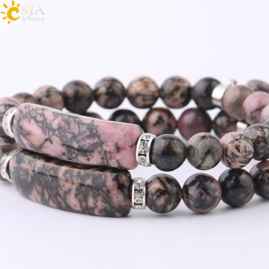 Natural Stone Crystal Bracelet Line Rhodonite Love Heart
