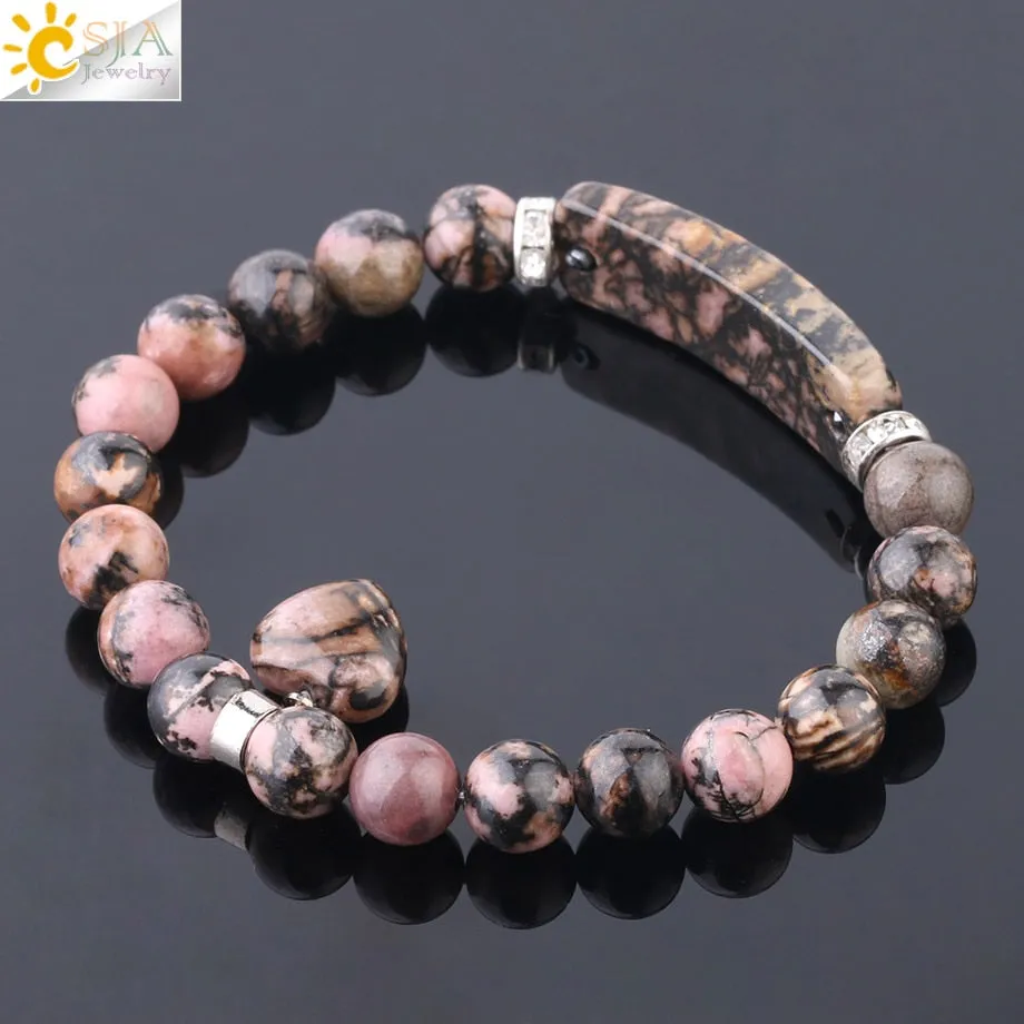 Natural Stone Crystal Bracelet Line Rhodonite Love Heart