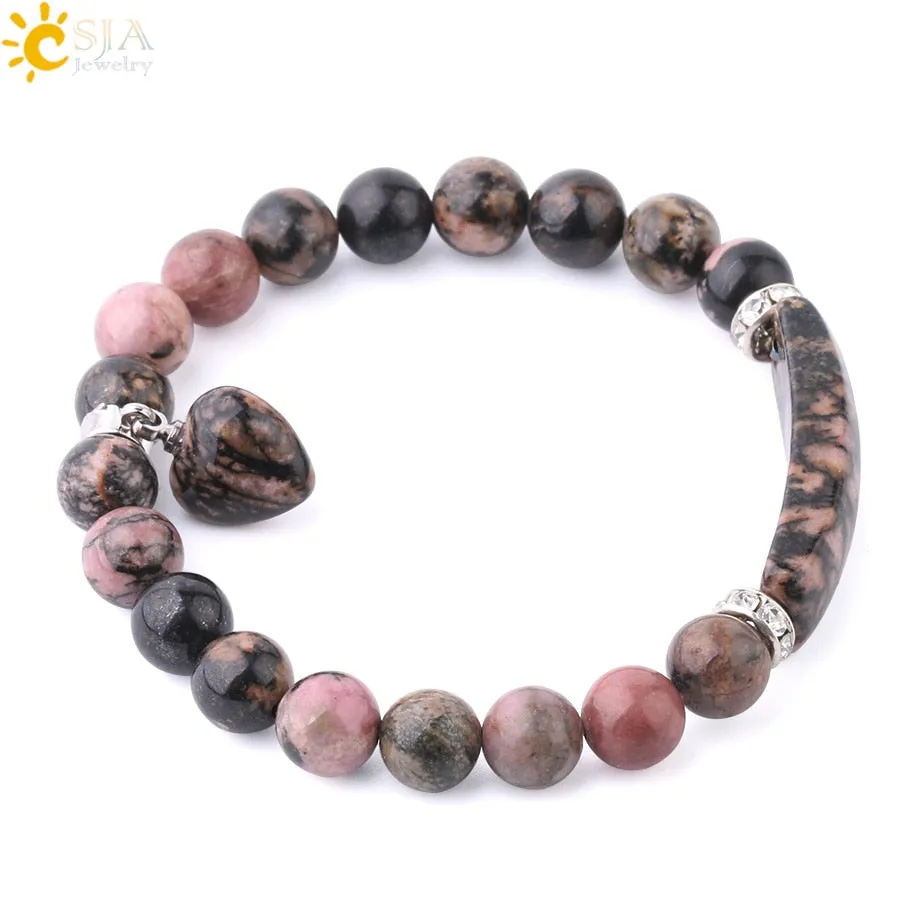 Natural Stone Crystal Bracelet Line Rhodonite Love Heart