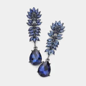 Navy Crystal Stone Cluster Dangle Pageant Earrings | Prom Earrings |  548457