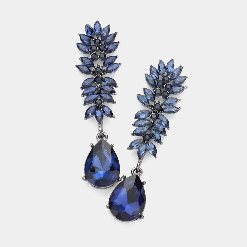 Navy Crystal Stone Cluster Dangle Pageant Earrings | Prom Earrings |  548457