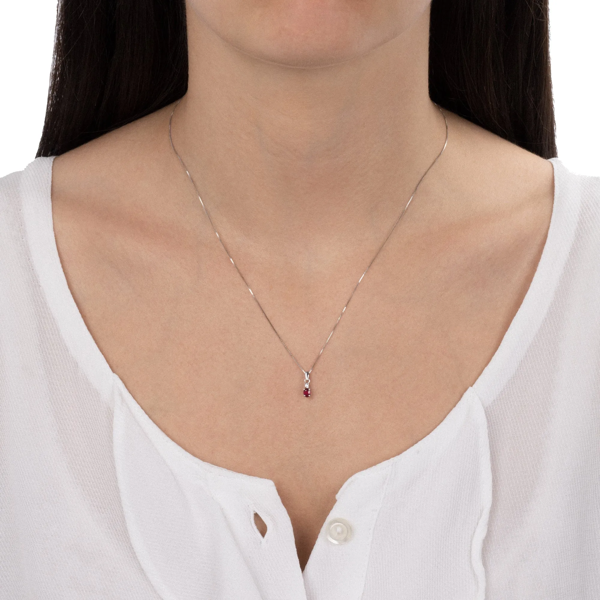 Necklace With Diamond And Oval Ruby Pendant