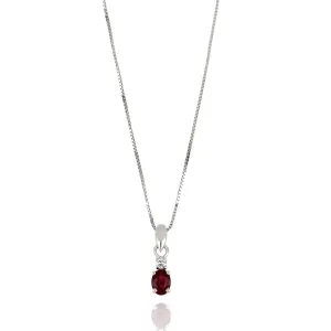 Necklace With Diamond And Oval Ruby Pendant