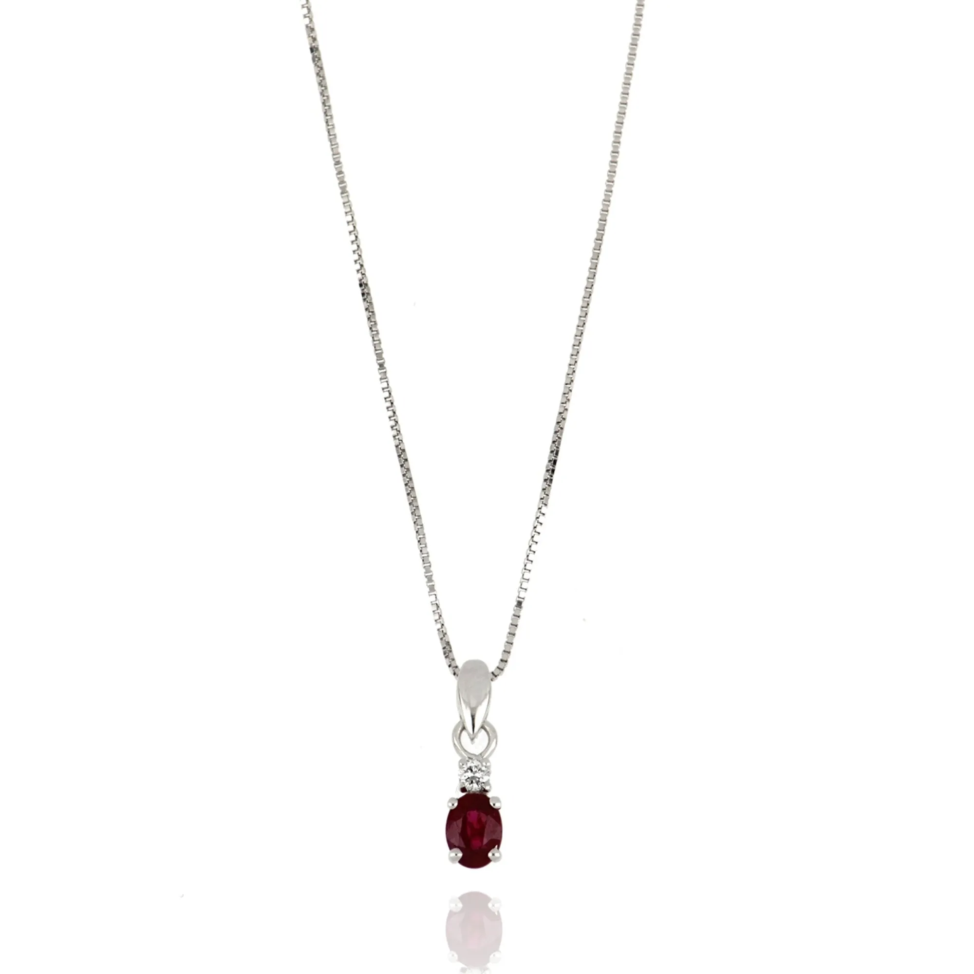 Necklace With Diamond And Oval Ruby Pendant