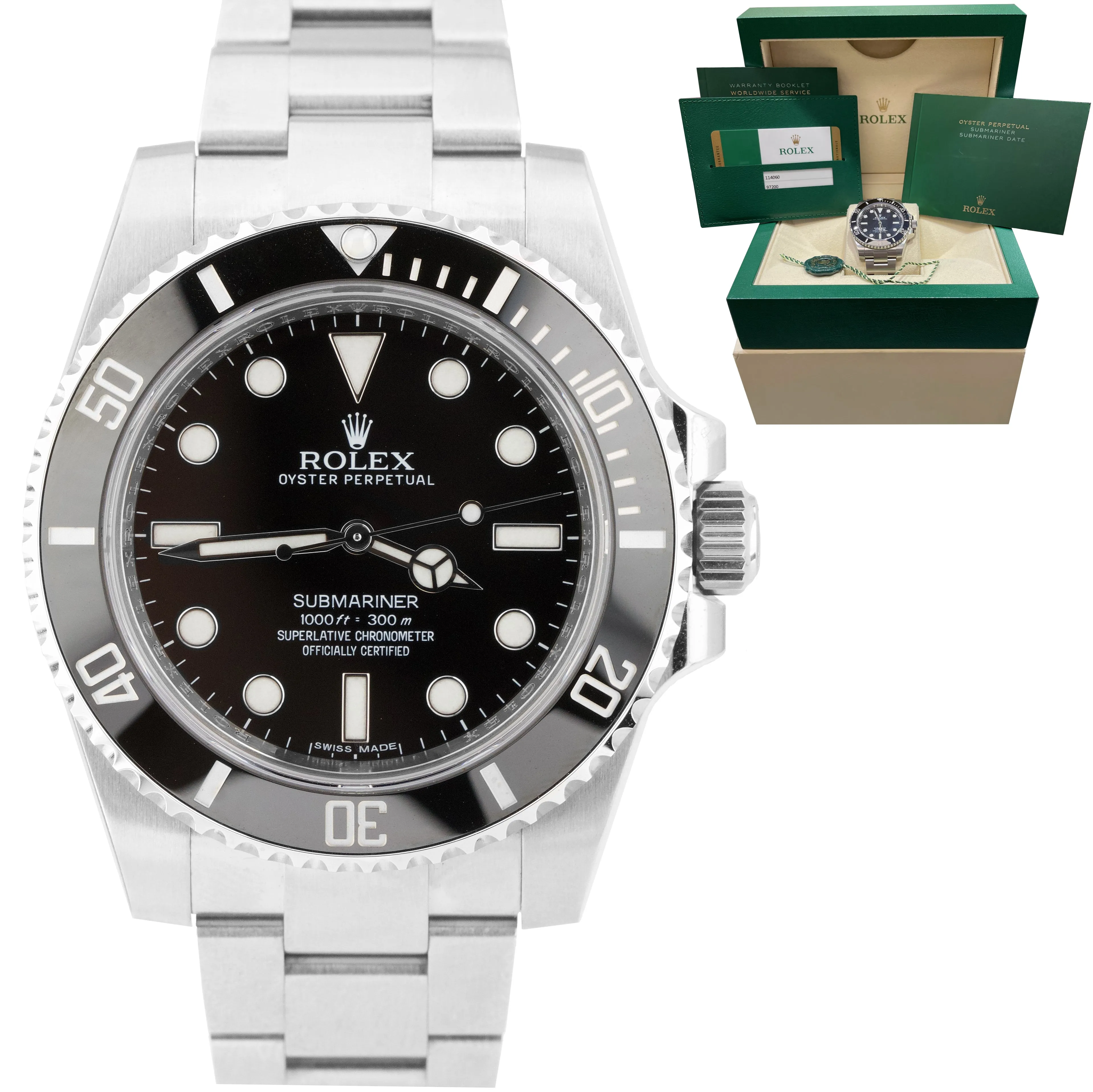 NEW 2019 Rolex Submariner No-Date Ceramic Black Stainless 40mm Watch 114060 B P