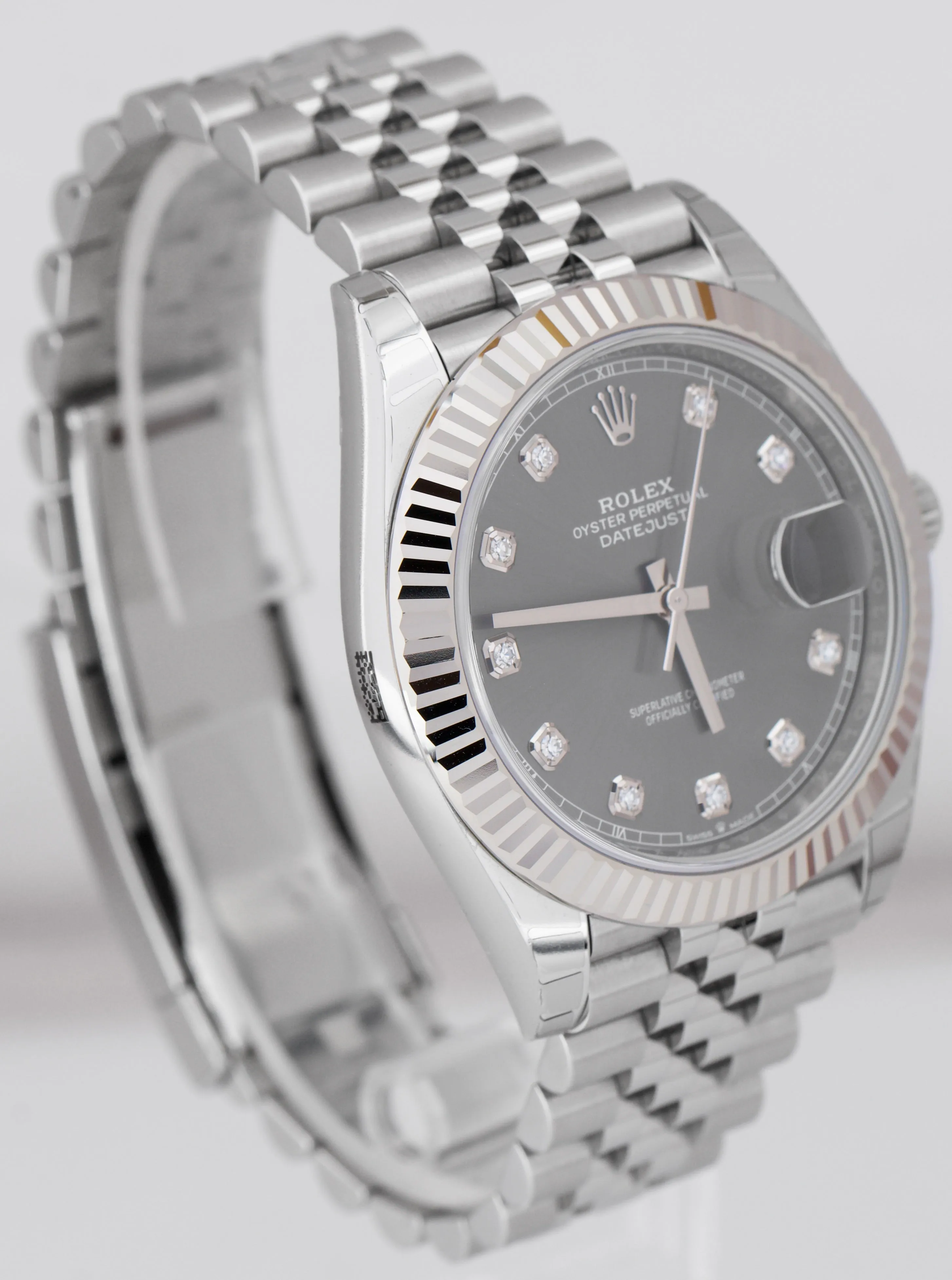 NEW 2020 STICKERED Rolex DateJust 41 Fluted Rhodium Diamond Jubilee Watch 126334