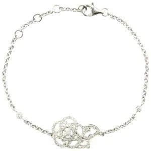 New CHANEL Camelia Brode 18K White Gold & Diamond Bracelet in Box