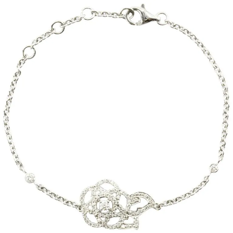 New CHANEL Camelia Brode 18K White Gold & Diamond Bracelet in Box