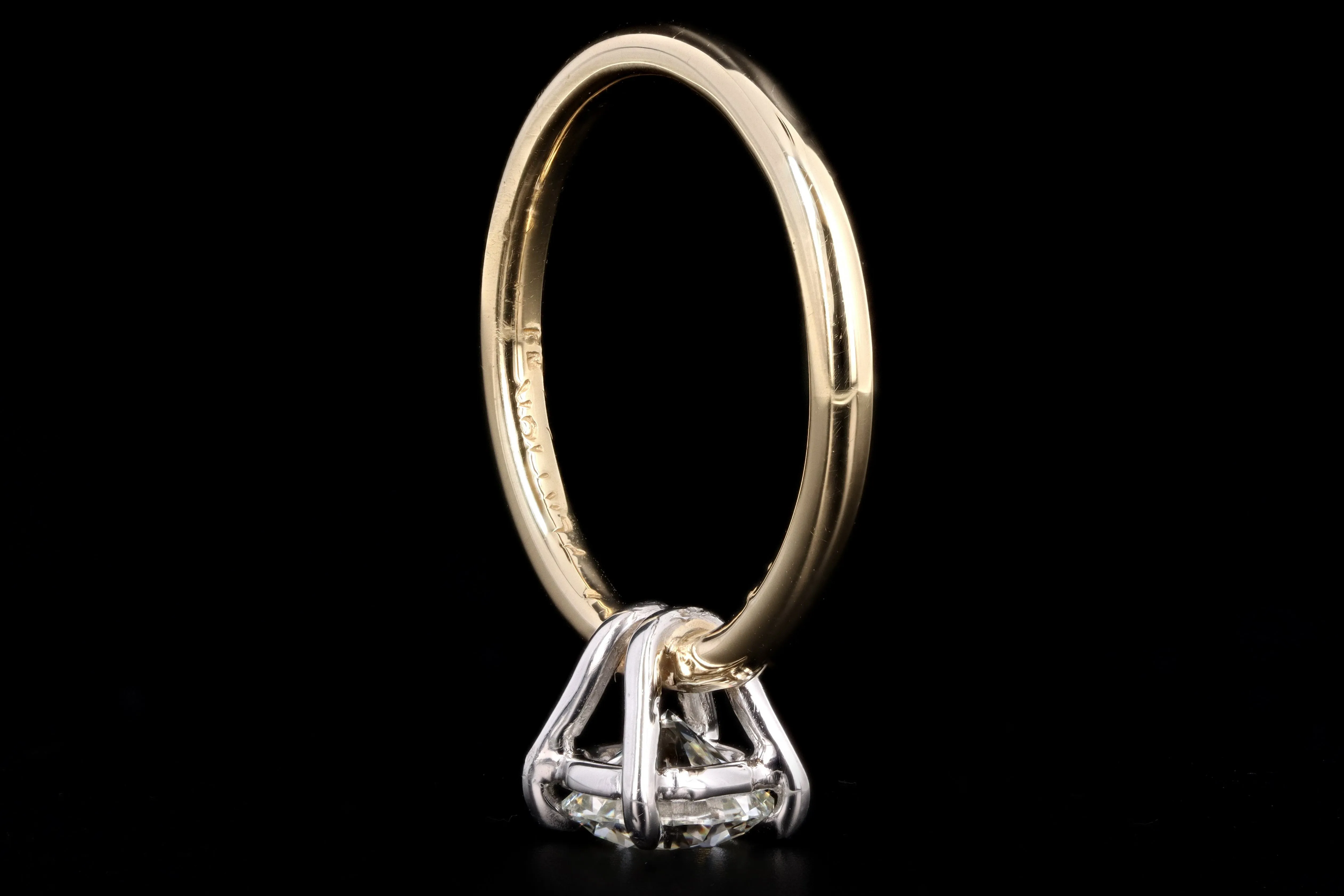 New Handmade 18K Yellow Gold & Platinum 1.06 Carat Round Brilliant Cut Diamond Engagement Ring GIA Certified