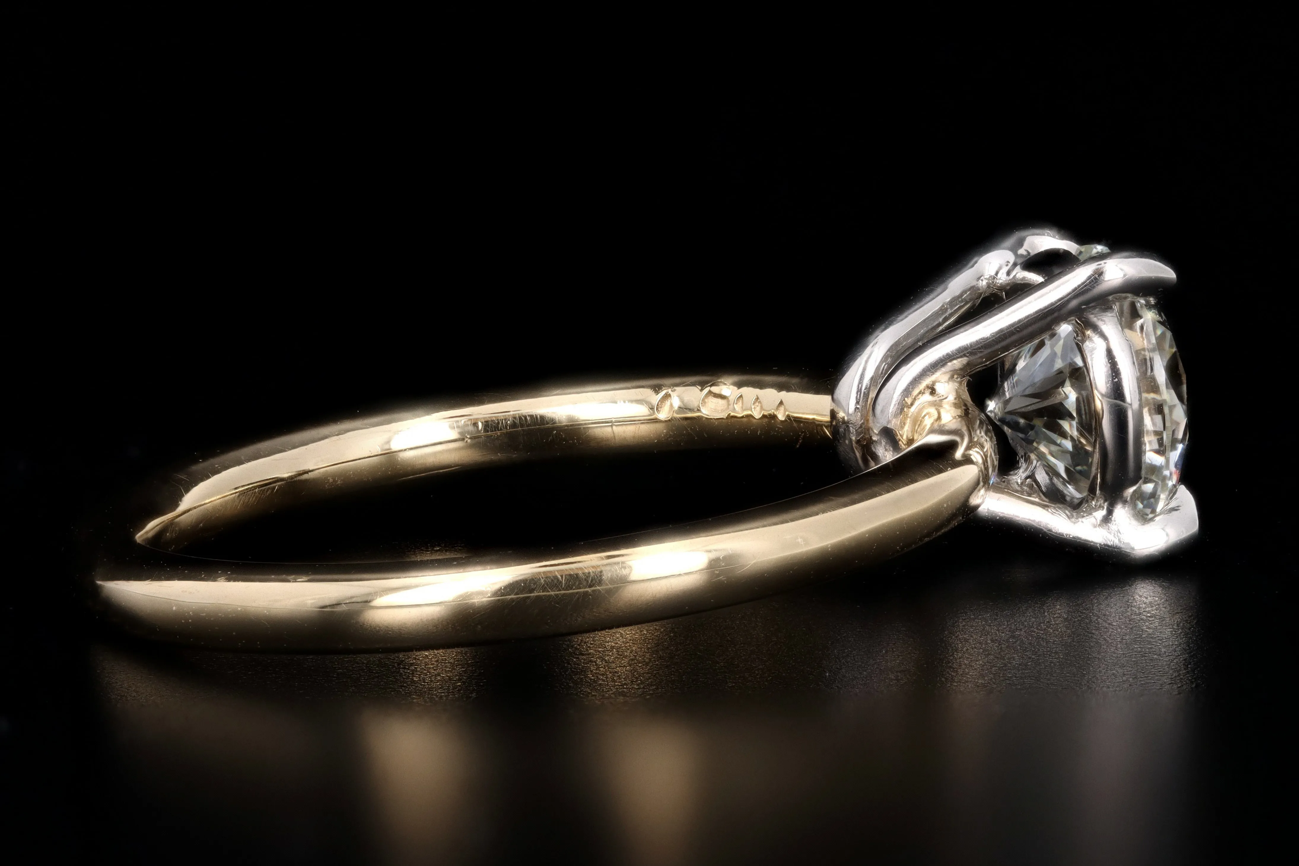 New Handmade 18K Yellow Gold & Platinum 1.06 Carat Round Brilliant Cut Diamond Engagement Ring GIA Certified