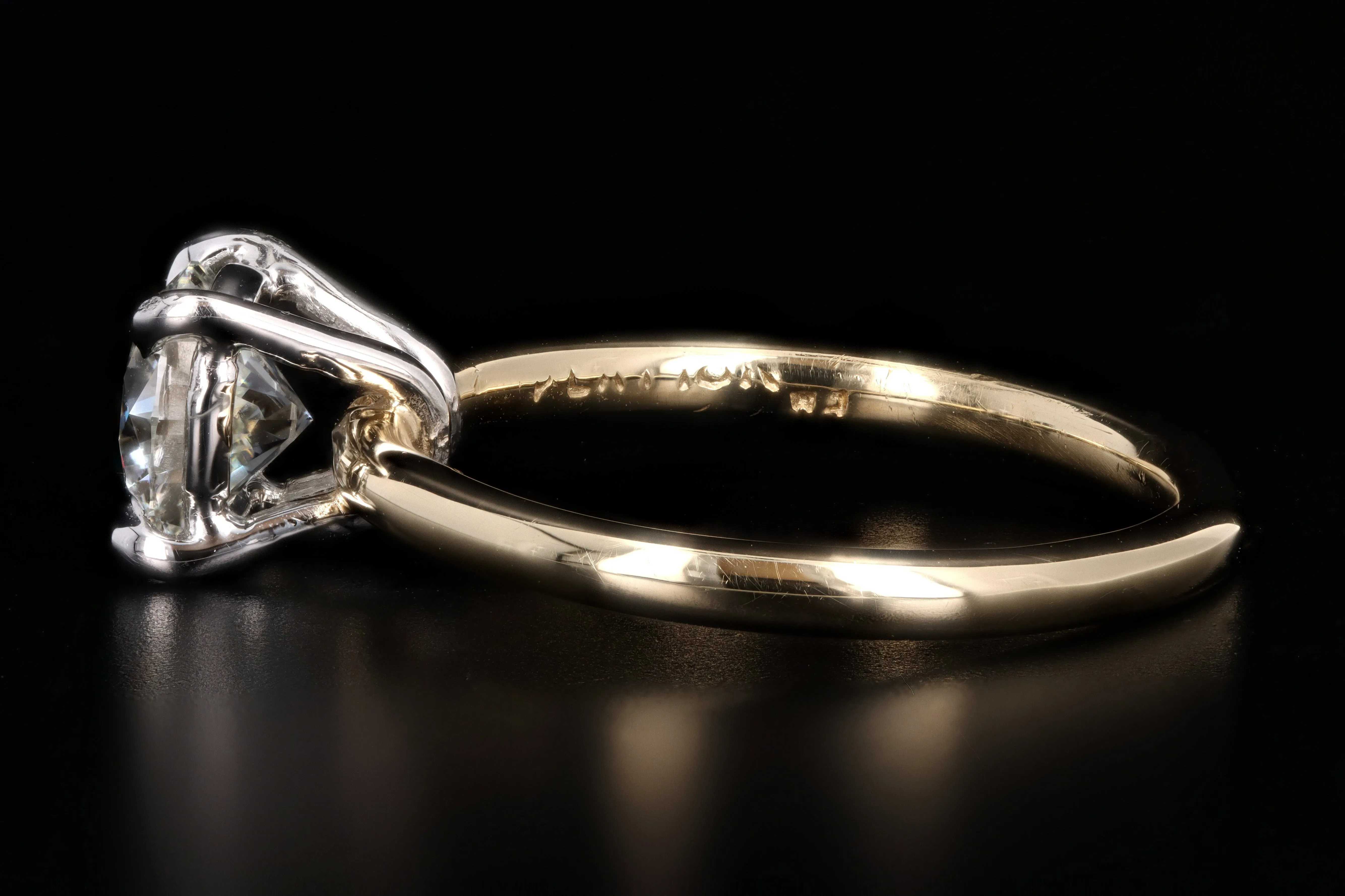 New Handmade 18K Yellow Gold & Platinum 1.06 Carat Round Brilliant Cut Diamond Engagement Ring GIA Certified