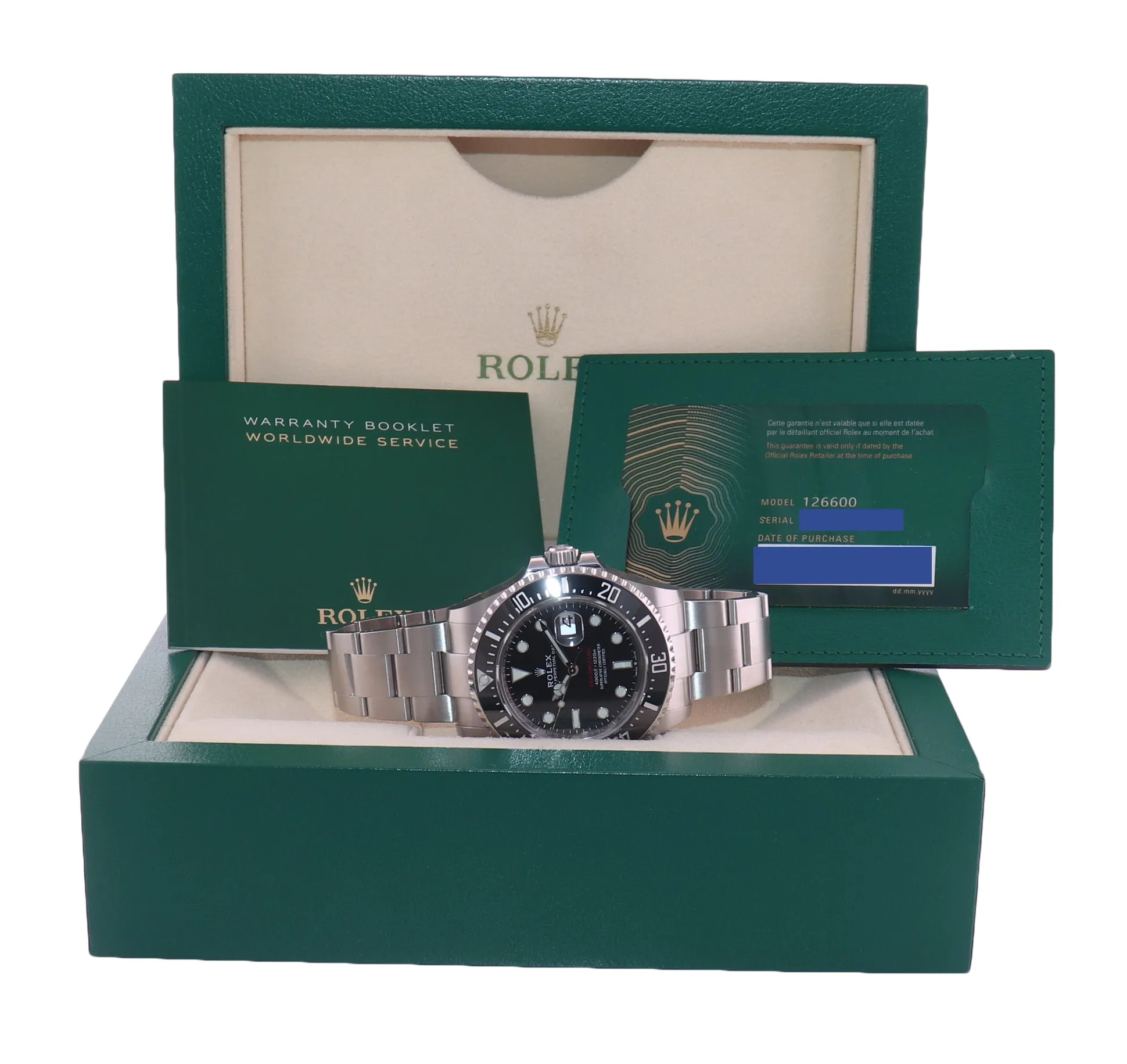 NEW March 2022 Stickers Papers Rolex Red Sea-Dweller 43mm 126600 Steel Watch Box