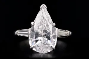 New Platinum 3.68 CTR Pear Cut Diamond Engagement Ring GIA Certified
