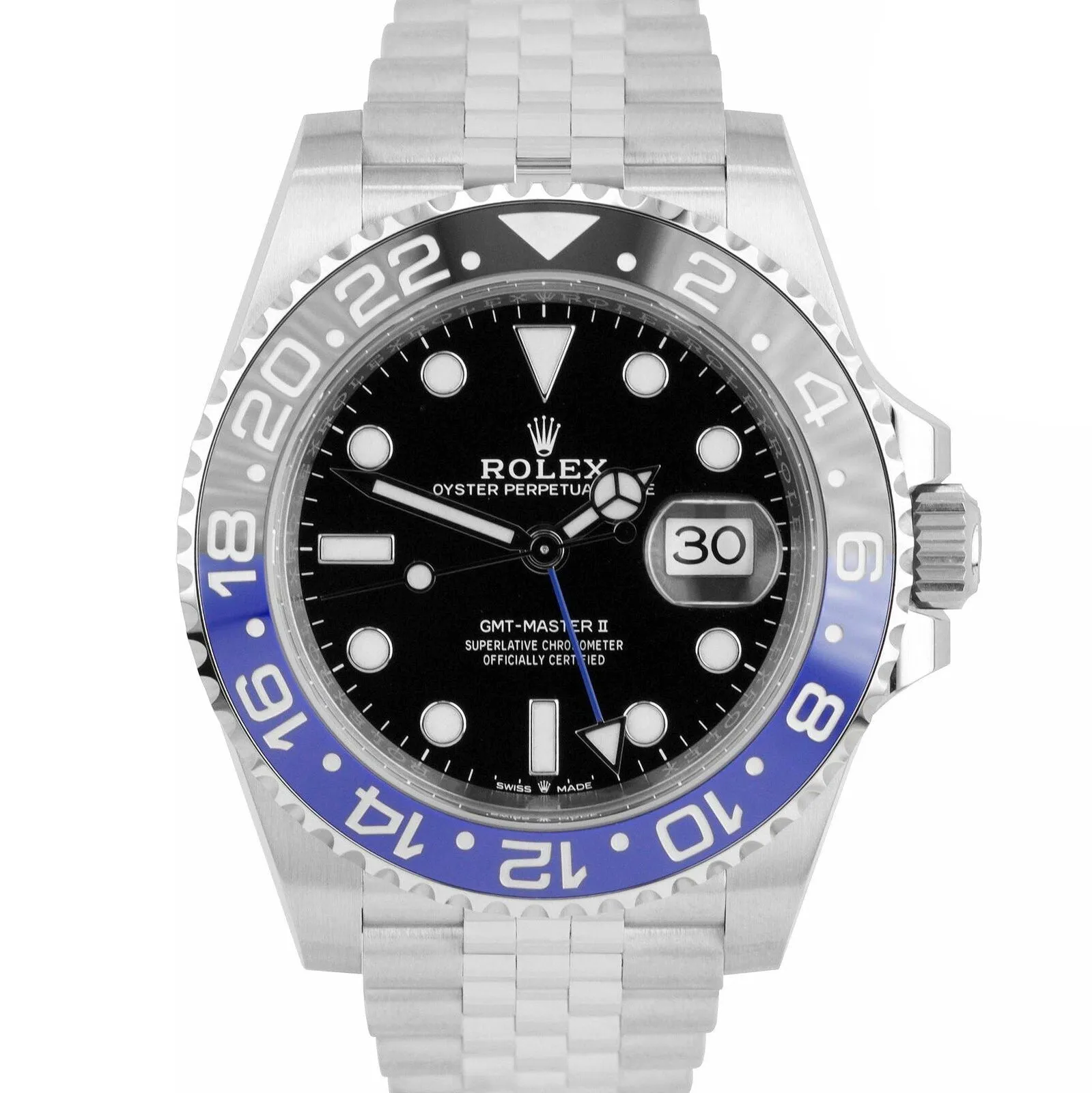 NEW STICKERED Rolex GMT-Master II Batman Black Blue Jubilee 126710 BLNR Watch
