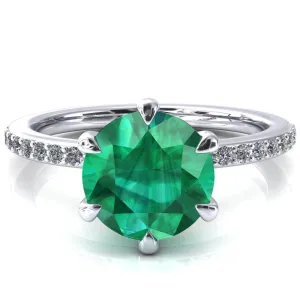 Nora Round Emerald Solitaire 6 Prong Ring