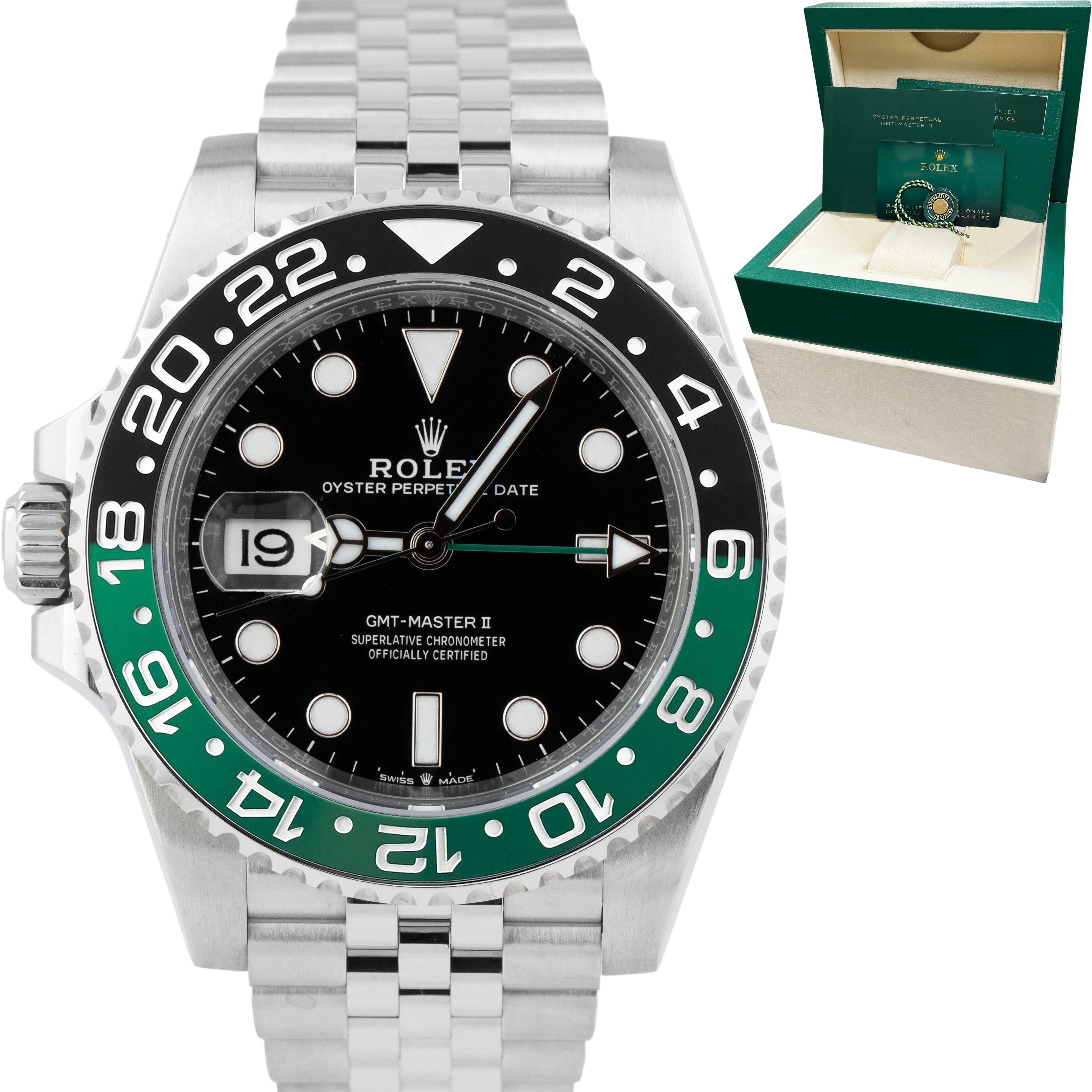 NOV 2022 Rolex GMT-Master II SPRITE GREEN BLACK Jubilee Watch 126720 VTNR CARD
