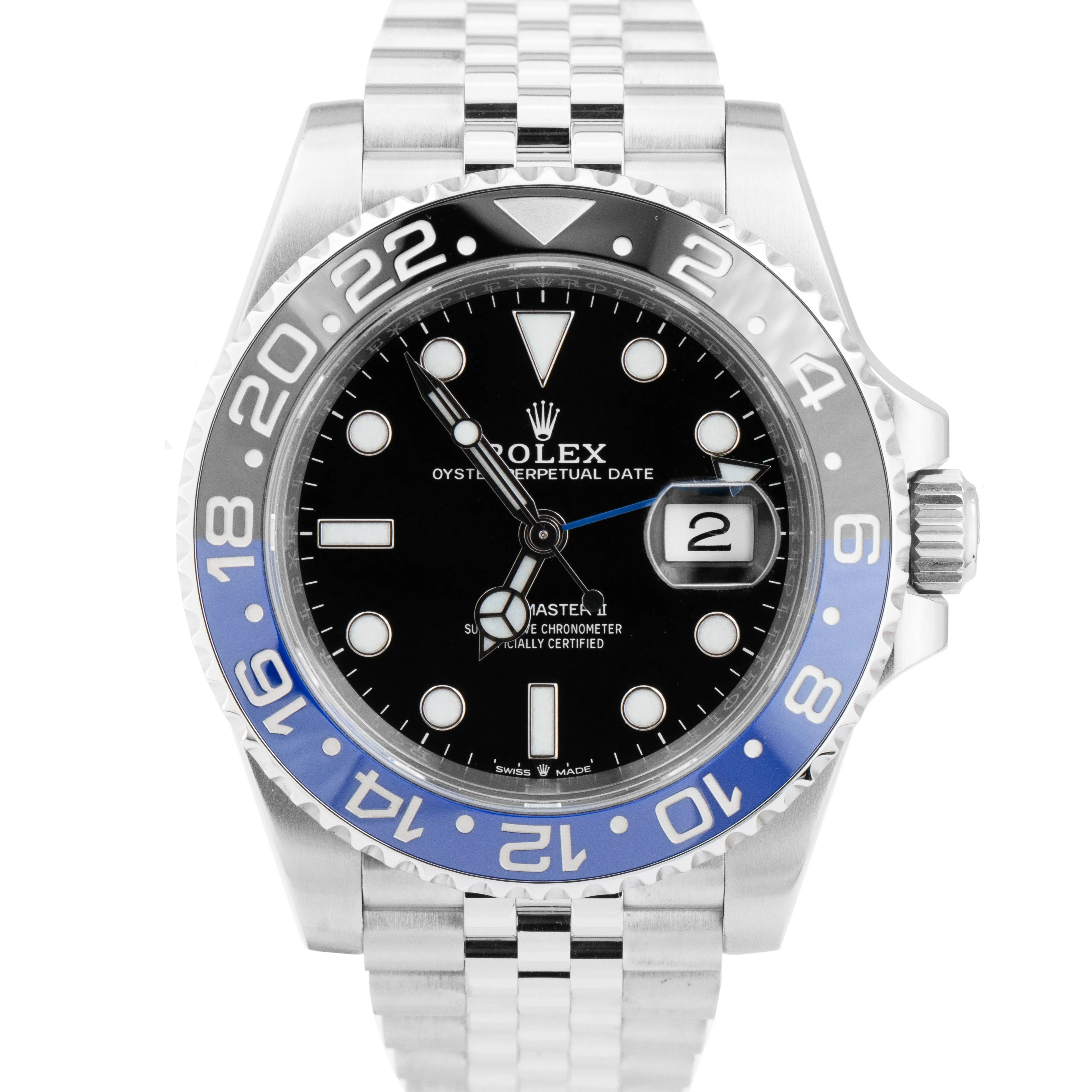 OCT 2022 Rolex GMT-Master II Batman Black Blue Jubilee 126710 BLNR 40mm Watch