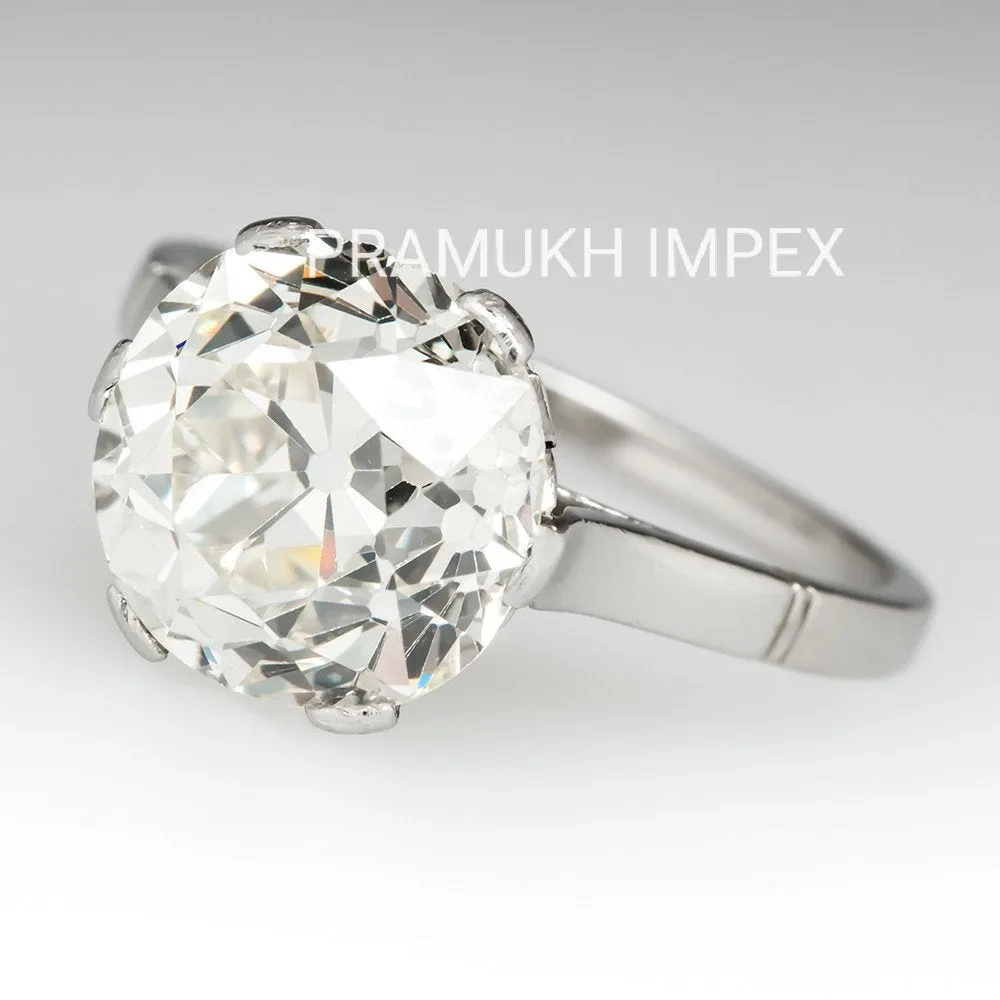 Old European Cut Moissanite Engagement Ring White Gold Crown Solitaire vintage Wedding Ring For annivarsary Gift 5.40CT