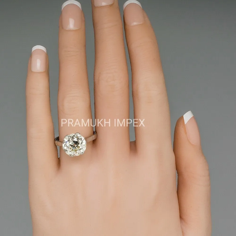 Old European Cut Moissanite Engagement Ring White Gold Crown Solitaire vintage Wedding Ring For annivarsary Gift 5.40CT