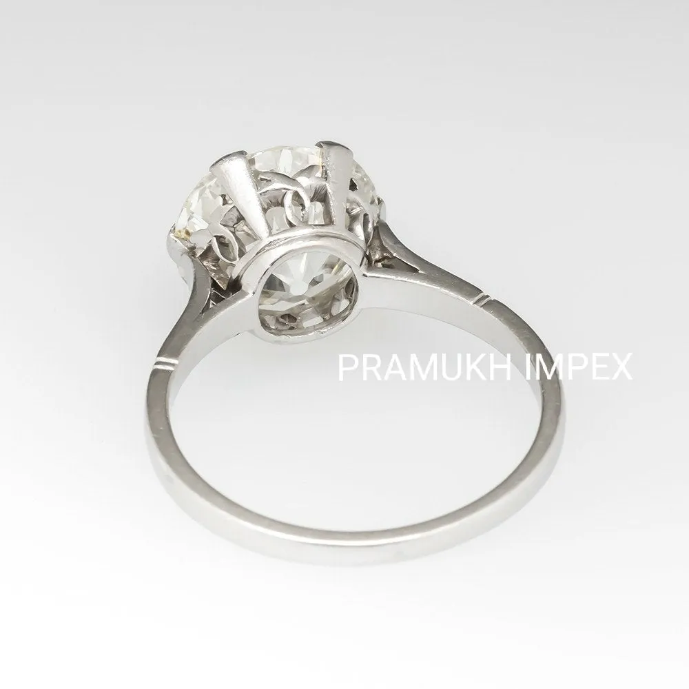 Old European Cut Moissanite Engagement Ring White Gold Crown Solitaire vintage Wedding Ring For annivarsary Gift 5.40CT