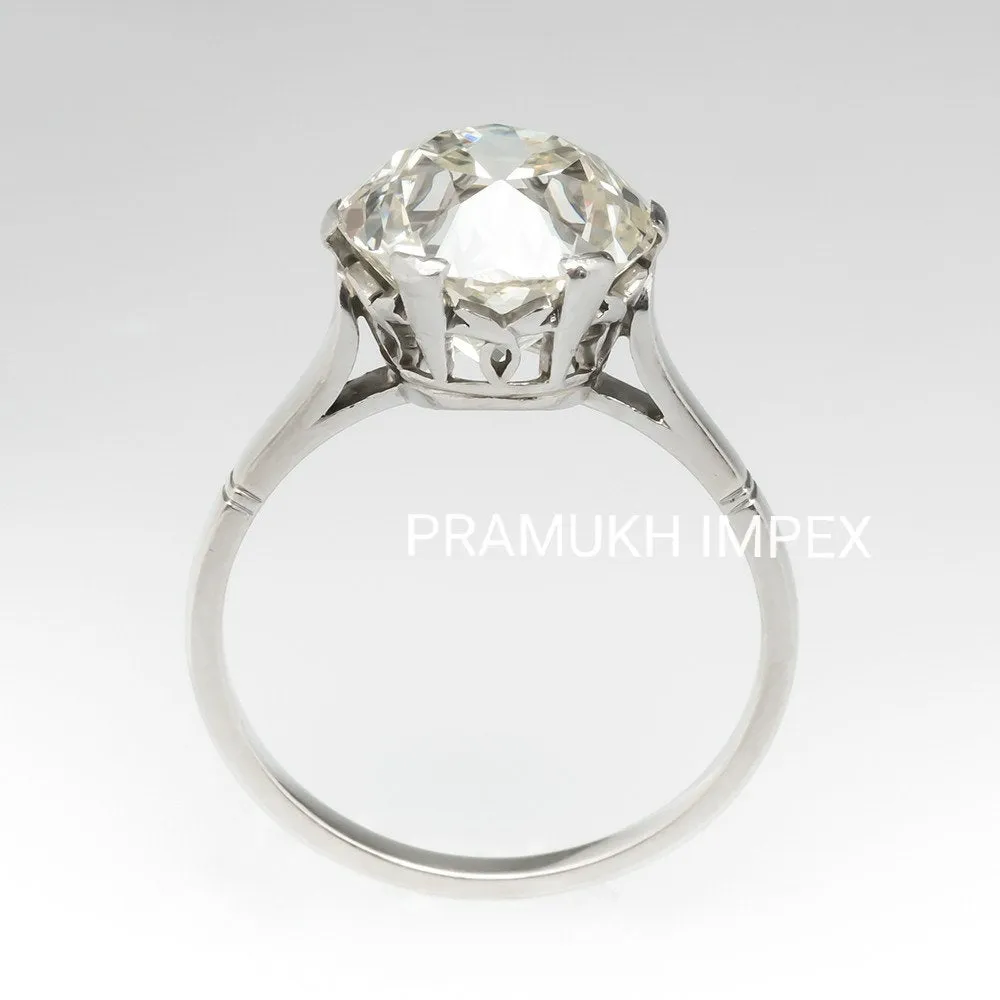 Old European Cut Moissanite Engagement Ring White Gold Crown Solitaire vintage Wedding Ring For annivarsary Gift 5.40CT
